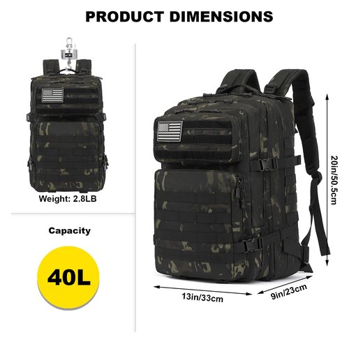 Yusudan Military Tactical Backpack for Men Women, 3 Day Assault Pack Army Molle Bag Hiking Backpacks (CP Black)