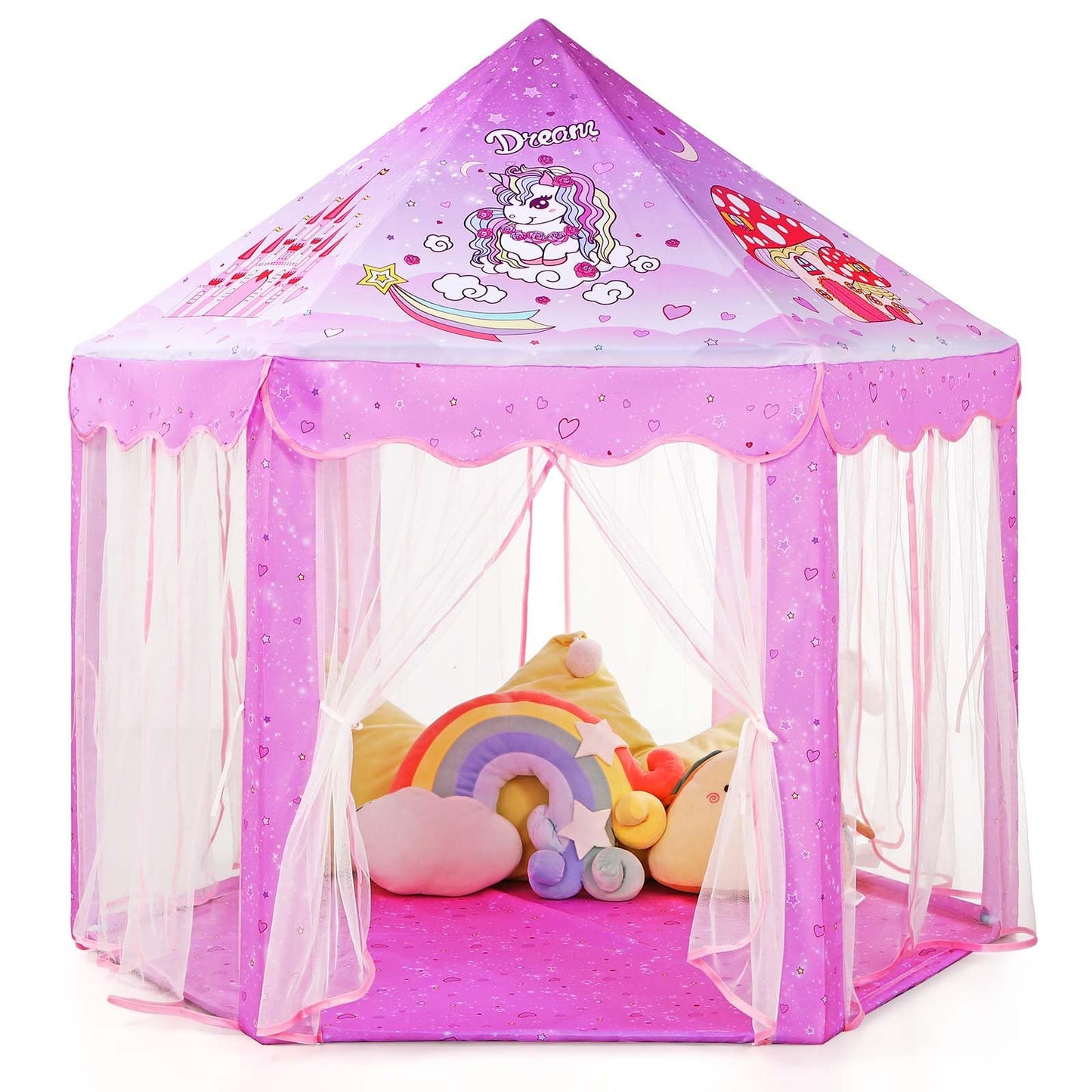 Monobeach Princess Tent Girls Unicorn Large Playhouse Kids Castle Play Tent with Star Lights Gift Toy for Children Indoor and Outdoor Games, 55'' x 53'' (DxH)