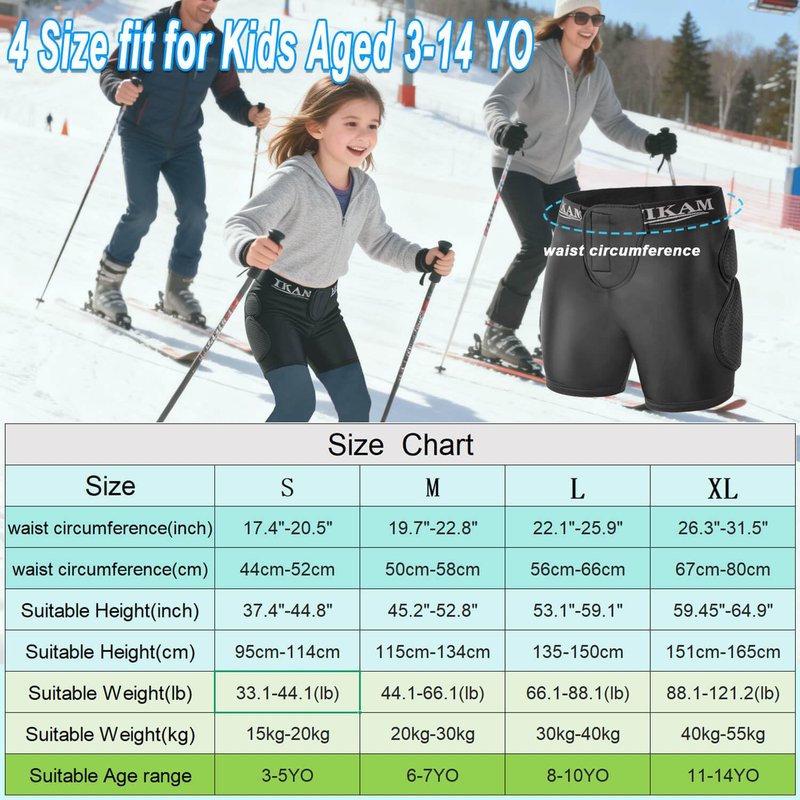 Kids 3D Padded Shorts for Skateboard Skiing Snowboard,Silicone and EVA Pads Shorty Pants Effectively Protect Child's Hips Tailbone