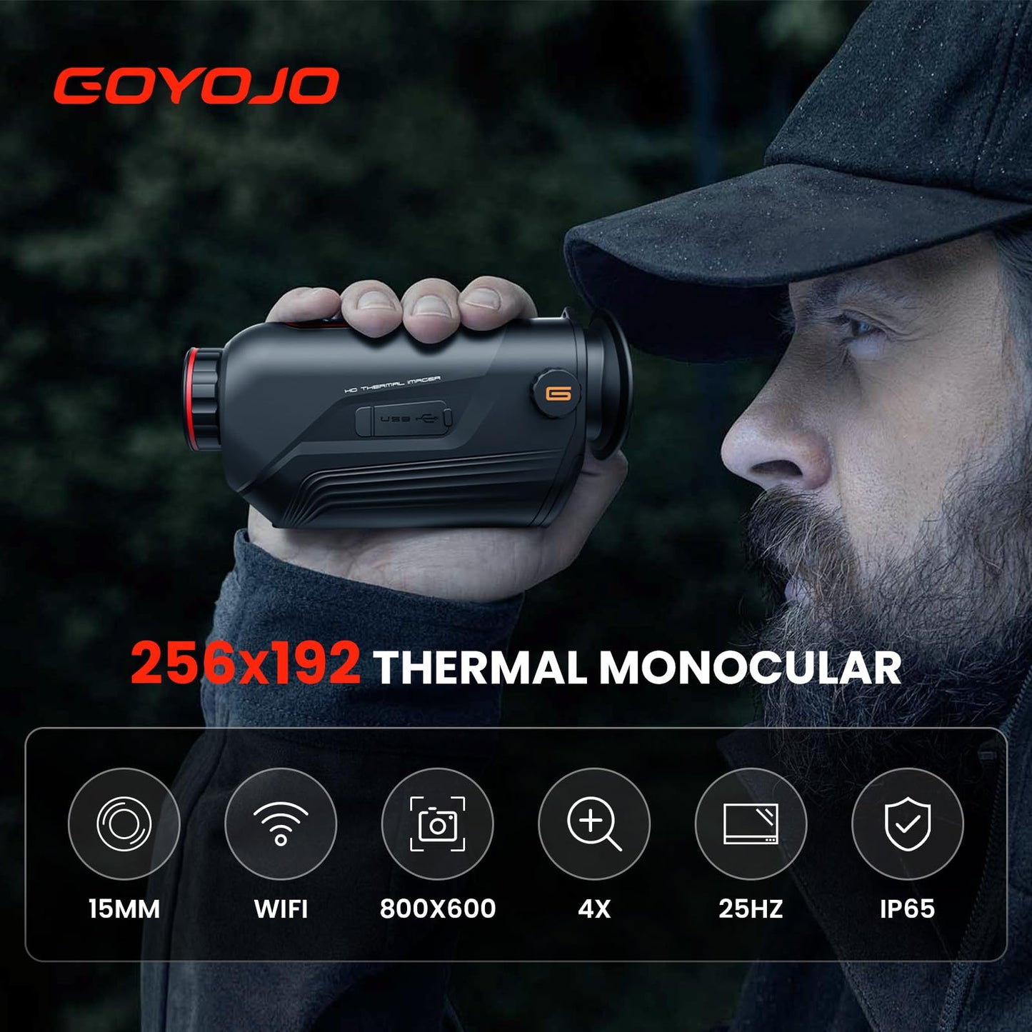 GOYOJO Thermal Imaging Monocular for Hunting, 15mm Focal Lens 256x192(25Hz) Infrared Night Vision Telescope with Long Battery Life, Thermal Scopes for Outdoor Night Vision Camera Telescope (15mm)