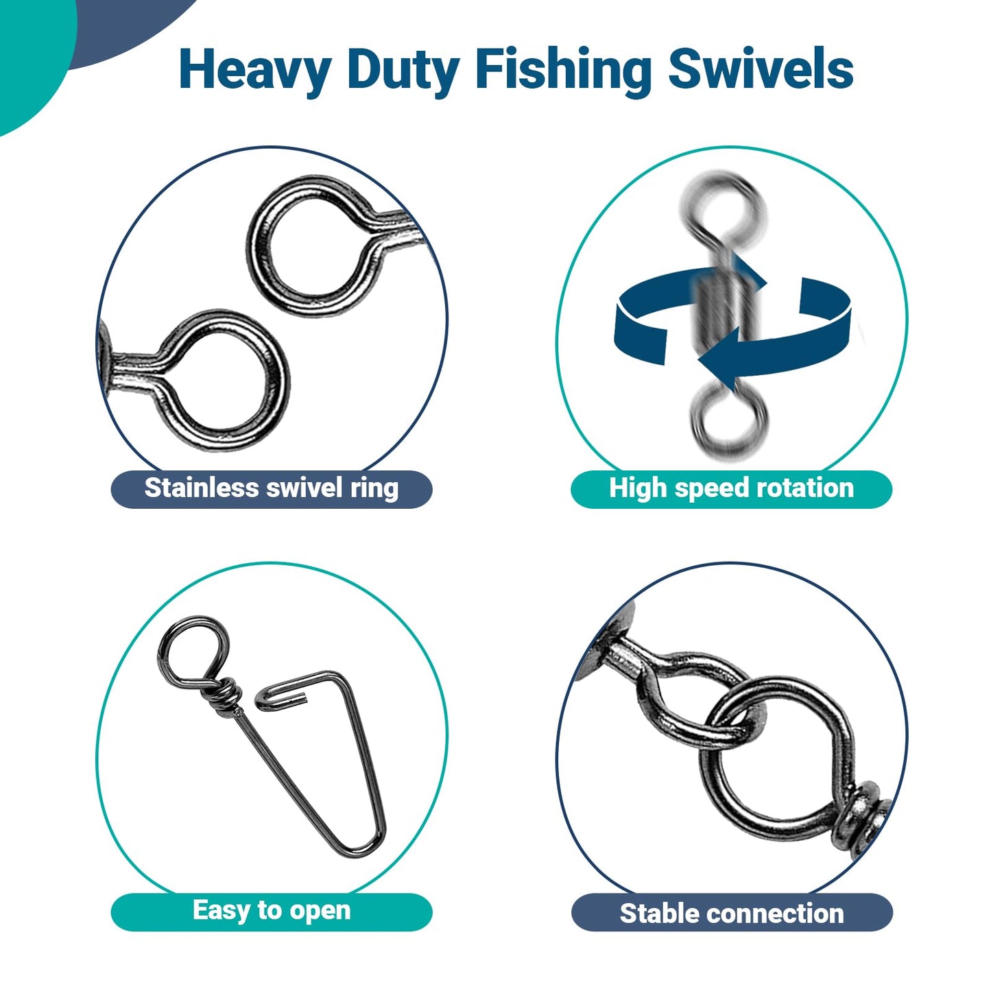 AMYSPORTS High Strength Fishing Snaps Freshwater Barrel Rolling Snap Swivels Steel Lure Connector Fishing Swivel Stainless Black Nickel, 50pcs, 27lb