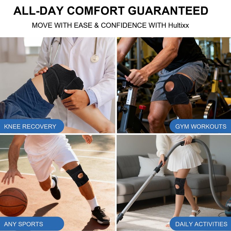 Knee Brace for Women Plus Size - Adjustable Knee Support Brace for Men Women for Meniscus Tear, Dual Side Stabilizers, Patella Gel Pad, Knee Brace for Knee Pain, ACL, MCL, Running, Hiking (Black, XXL)