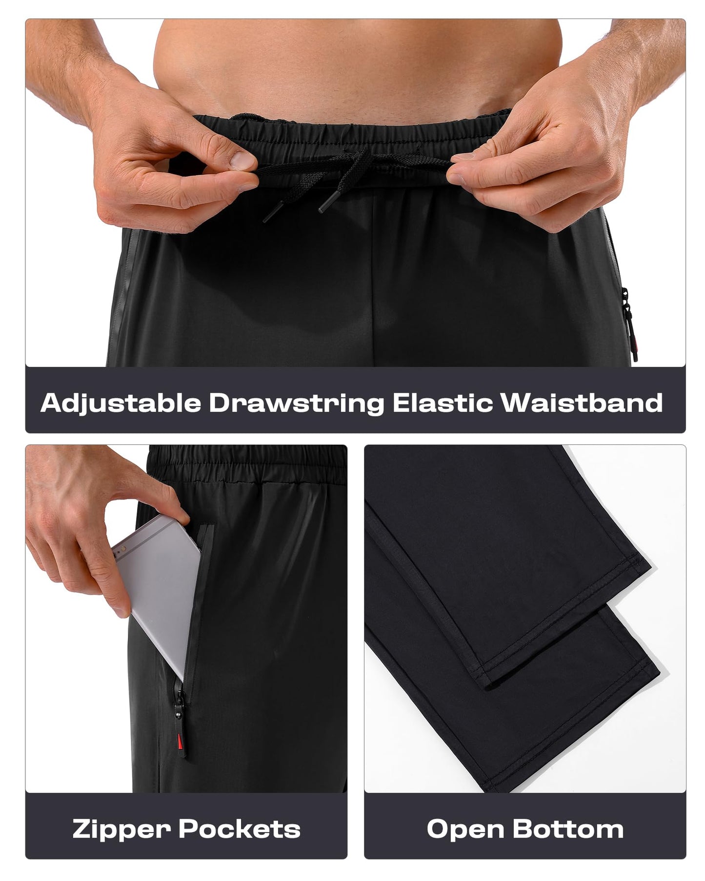 MSGD 5 Pack Men's Sweatpants with Zipper Pockets Stretch Lightweight Athletic Track Activewear Pants for Men Joggers Running Workout Gym,L