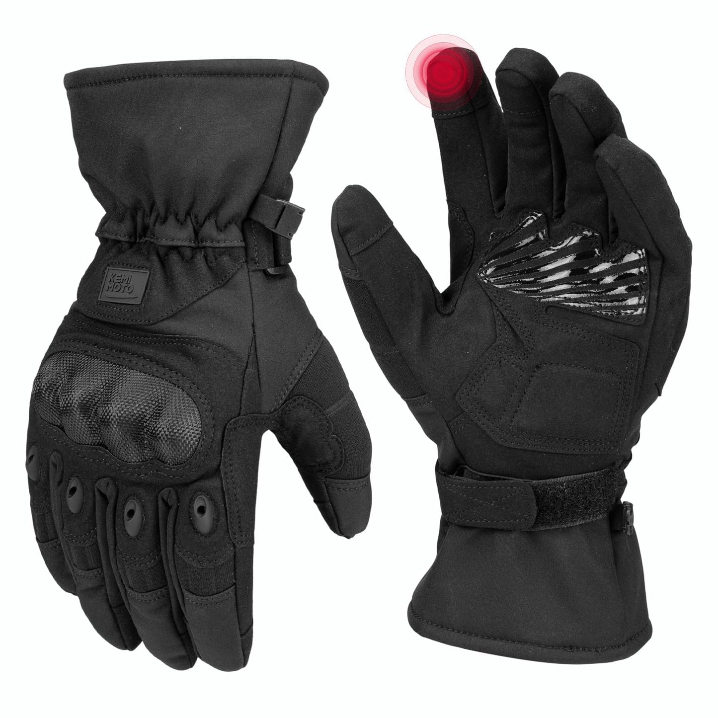 KEMIMOTO Winter Warm Motorcycle Gloves, Tactical Gloves for Men with Touchscreen Hard Shell & Palm Padding for Motorcycle Riding Tactical Airsoft Paintball Hiking Camping Climbing Black L