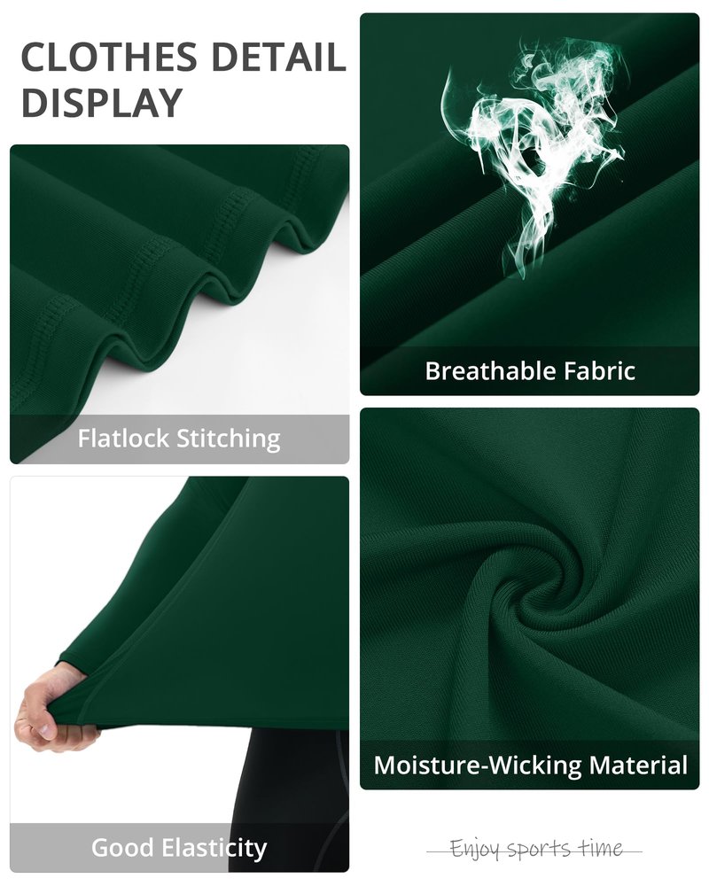 Runhit Compression Shirt Men Long Sleeve Athletic Undershirt Base Layer Cool Dry Workout Sports Running Gym Tops Dark Green M