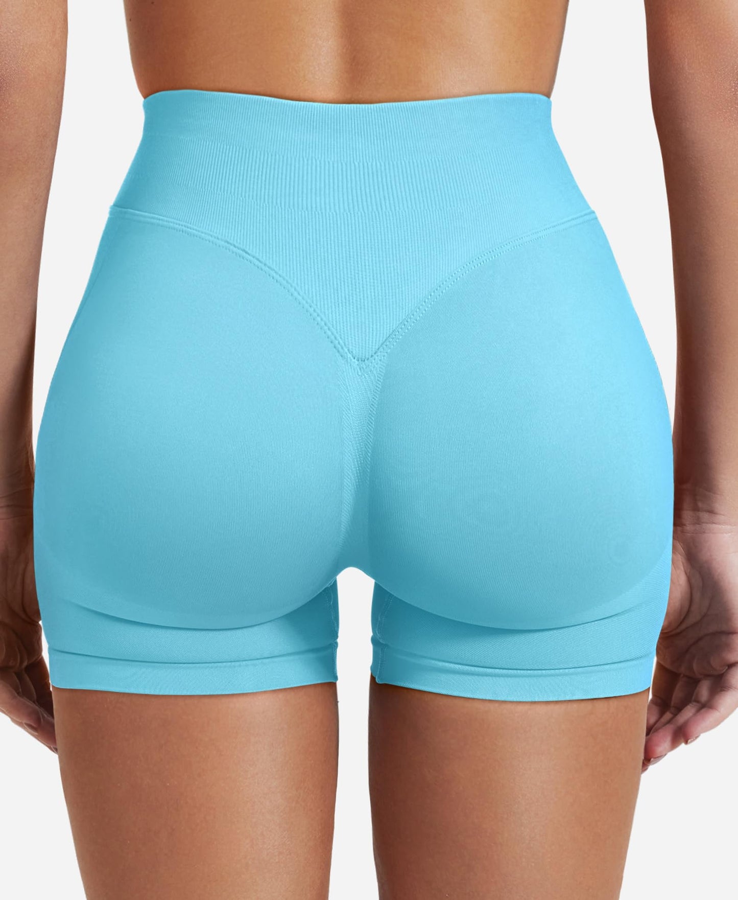 VOYJOY Women Workout Impact Shorts 2.5"/ 3.6"/ 4.5"/ 6" Scrunch Butt Lifting Gym Seamless Booty Biker Shorts Light Blue