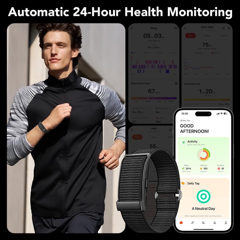 Ajblg Health Activity Fitness Trackers, 2025 Wearable Smart Bracelet, 120+ Sport Modes Smart Band, All-Day Continuous Heart Rate Blood Pressure Stress HRV Monitor, 24H Sleep Tracker with Free App