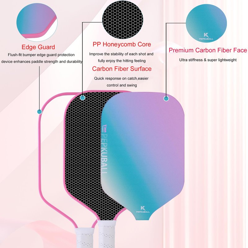 Pink Pickleball Paddles for Women T700 Carbon Fiber Pickleball Paddle Set - Lightweight & Durable Rackets with Comfort Grip, Includes 1 Paddle Cover,1 Grip Tape, for Indoor/Outdoor (Carbon Pink)
