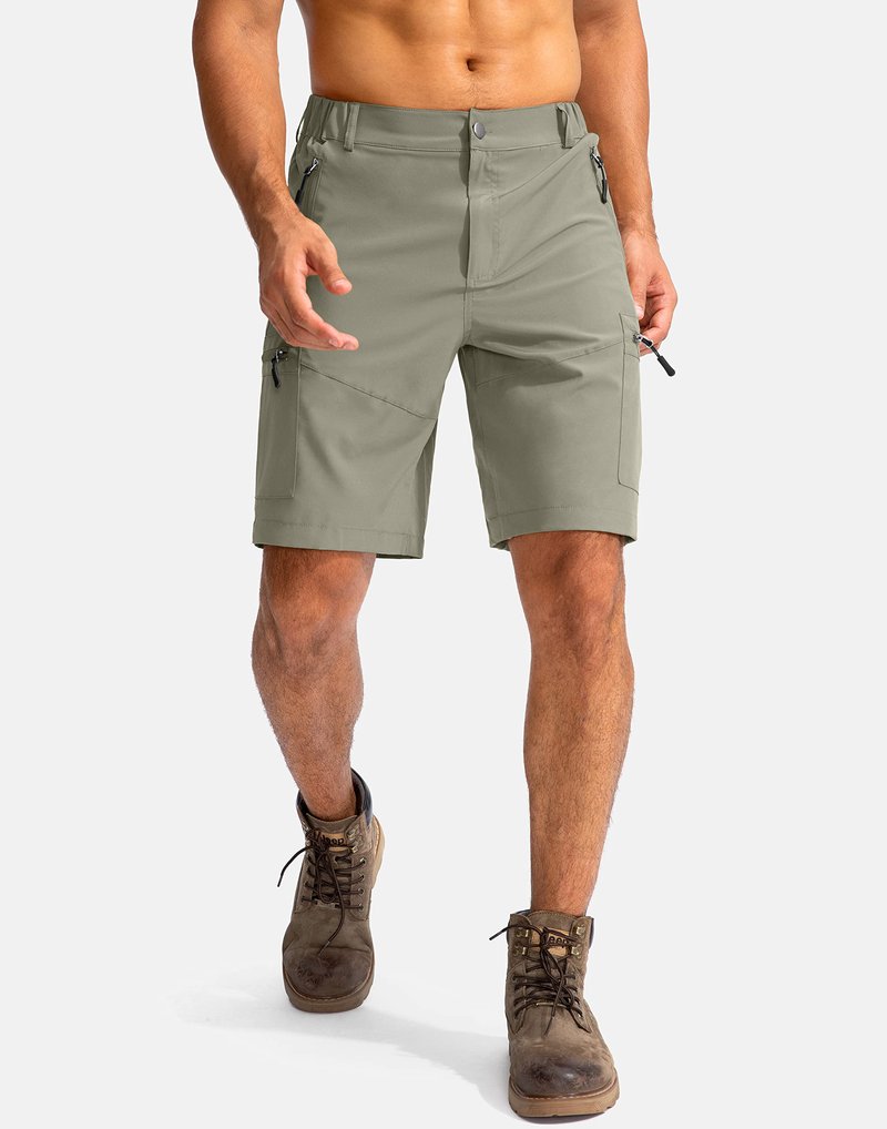 Pudolla Men's Hiking Cargo Shorts 9" Lightweight Outdoor Work Shorts for Men Travel Golf Camping Casual with 5 Zipper Pockets(Grey Sage Medium)