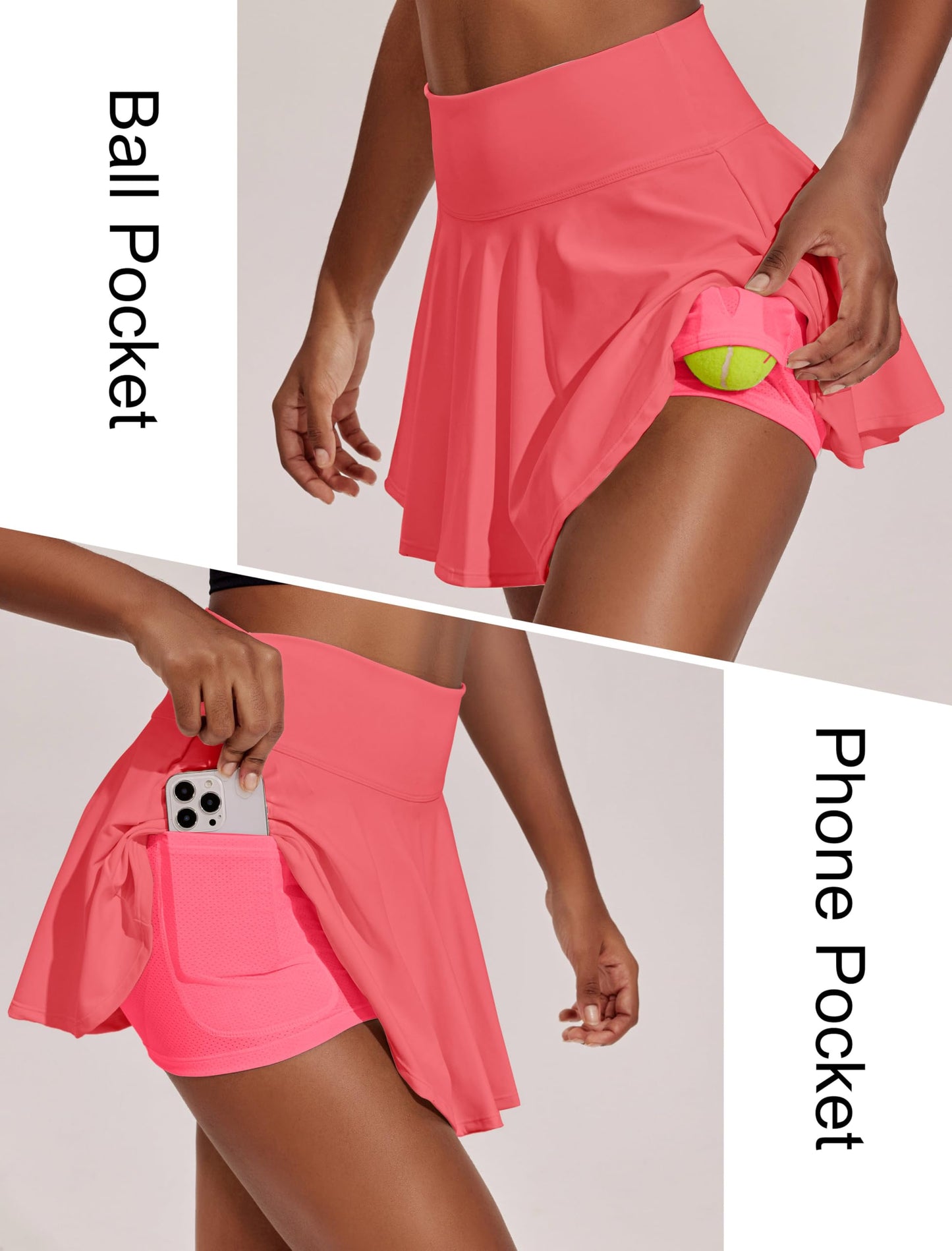 PINSPARK Golf Skirts for Women Tummy Control Tennis Skort with Shorts Underneath Pleated Athletic Skirt, Gloss Pink XS