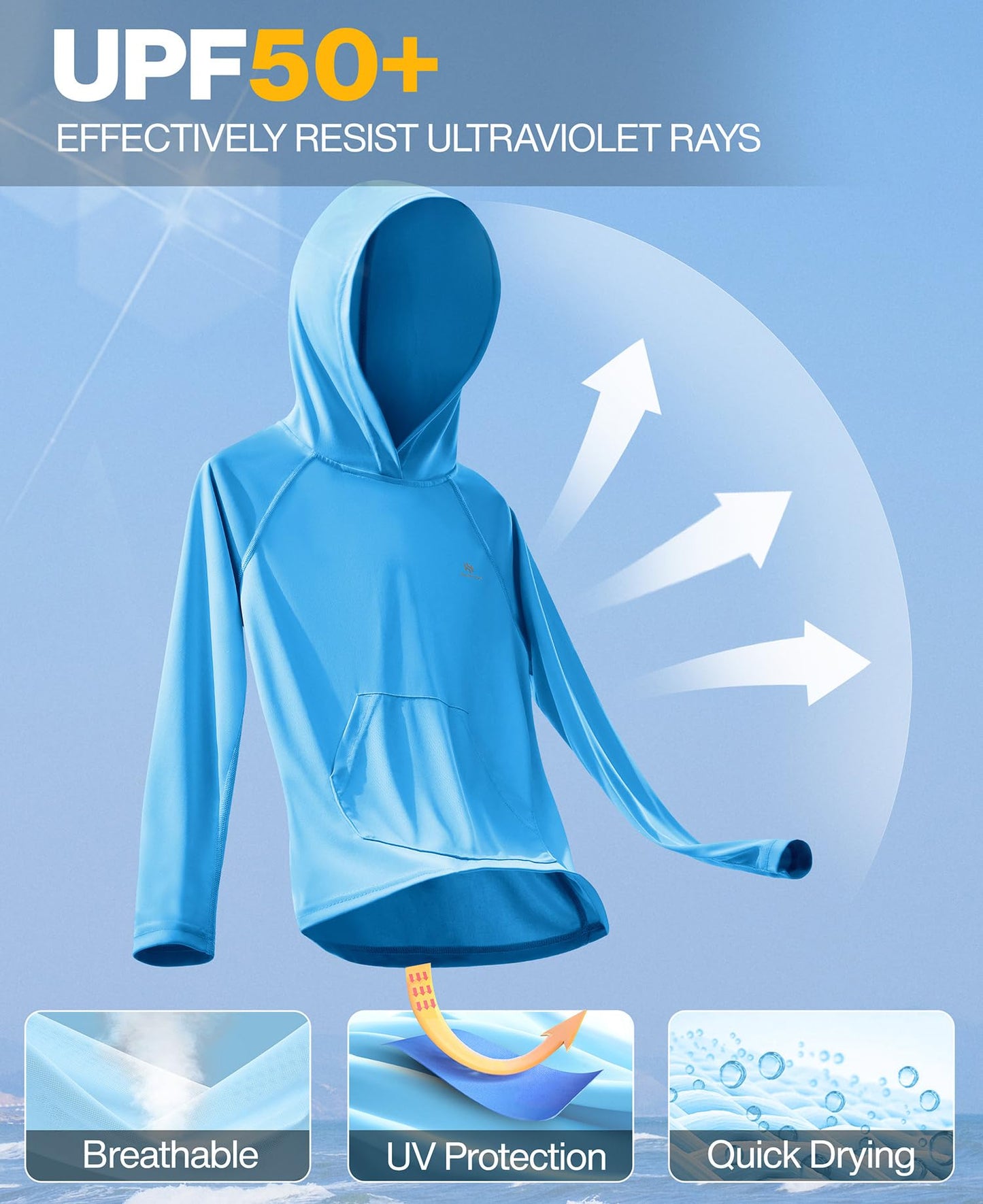 Heathyoga Rash Guard for Boys Swim Shirt UPF 50+ UV Sun Protection Hooded Fishing Shirt with Pocket for Toddler Kid