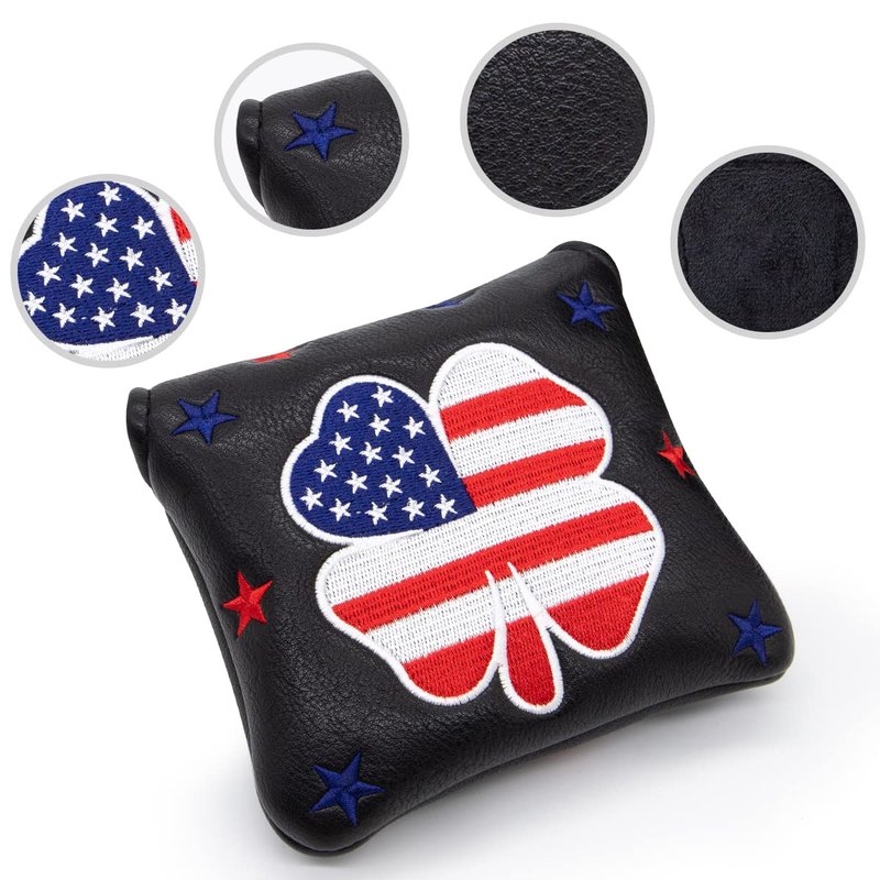Golf Putter Covers Mallet Putter Headcover Leather Putter Covers Golf Club Covers Magnetic Golf Putter Headcover for Most Brand (Black)