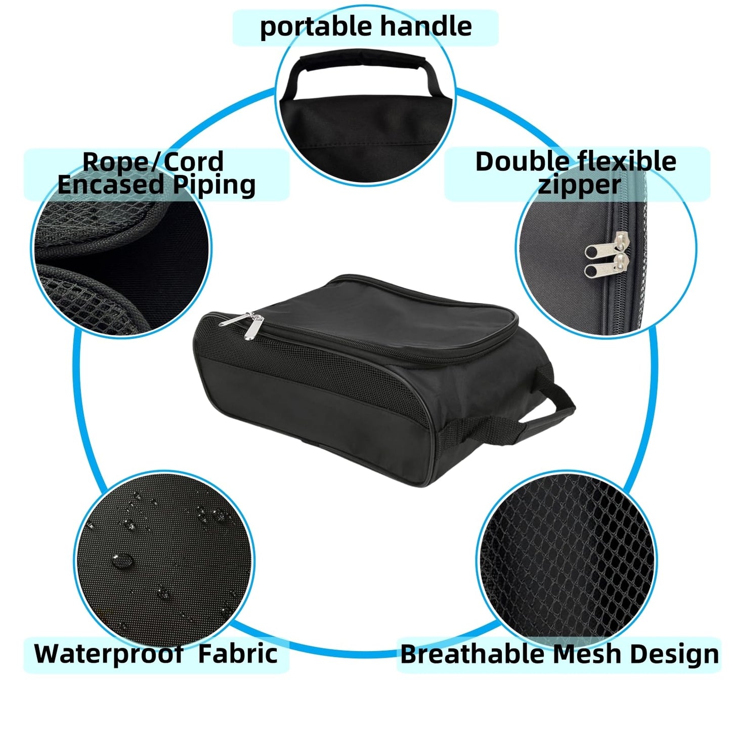 Voyboced Golf Shoe Bag for Men women Travel,Outdoor Zippered Sports Shoe Carrier Tote with Ventilation,Waterproof & Breathable Protective Shoe Storage Pouch for Women (Black)