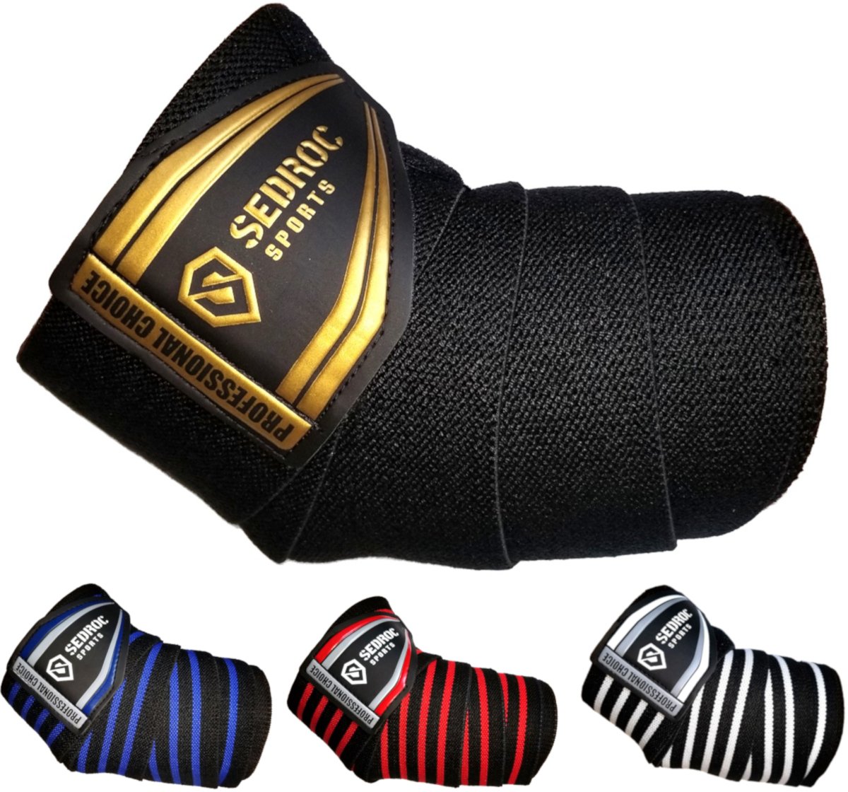 Sedroc Sports Professional Weight Lifting Elbow Wraps Powerlifting Support Sleeves - Pair (Black/Gold)