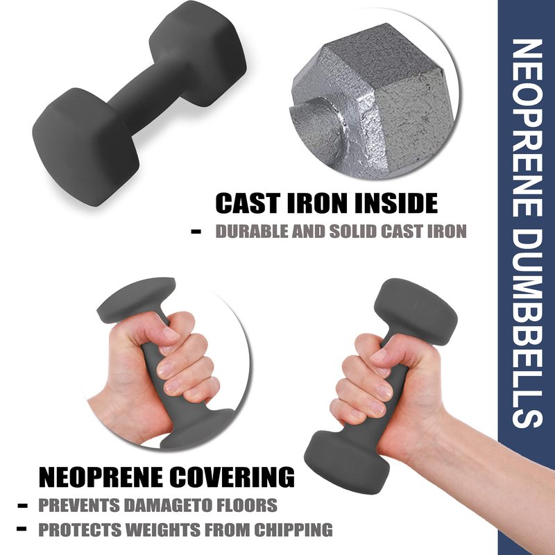 Balelinko Home Gym Equipment Workouts Strength Training Weight Loss Pilates Weights Yoga Sets Weights for Women, Men, Seniors and Youth, 9LB Grey, Pair