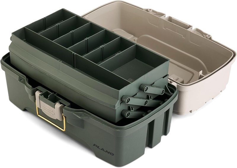 Plano Two-Tray Tackle Box - Portable Fishing Gear Organizer with Deep Storage | Green/Tan