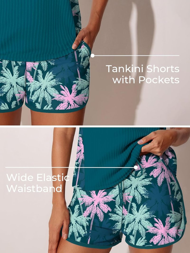 Modest Tankini Swimsuits for Women - Textured Ribbed Bathing Suit with Tummy Control & Pockets | Summer 2026