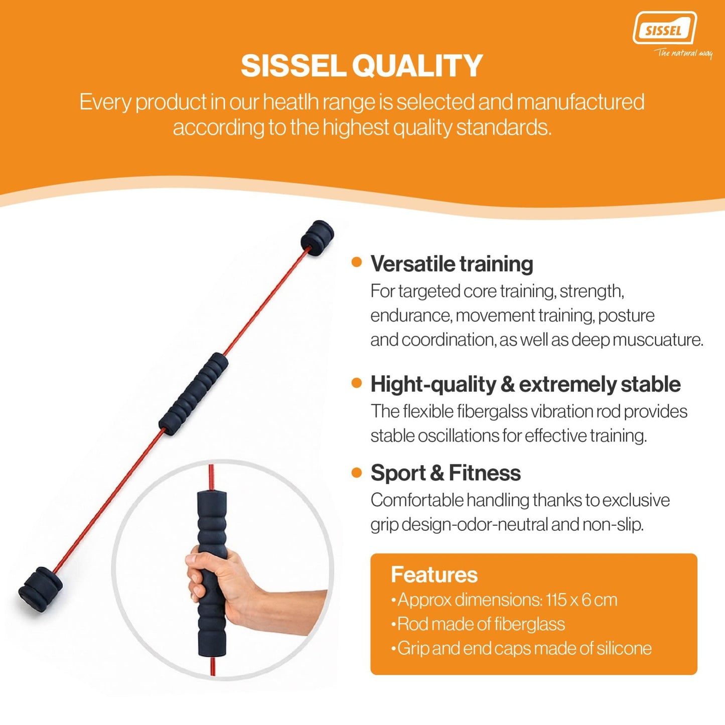 SISSEL Sport Swing Plus | Core Training & Abdominal Muscles | Exclusive Grip Design | Fitness & Sport | Stable Swing Bar | Dimensions: 45.3x2.4 inches