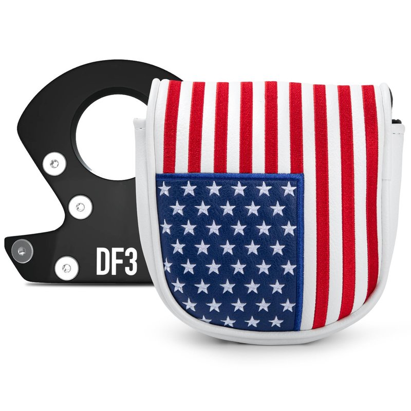 Golf Mallet Putter Cover Headcover, Magnetic Closure Premium Leather Birdie Golf Head Covers Fits Golf DF3 Putter - USA Mallet Putter Headcover (USA)