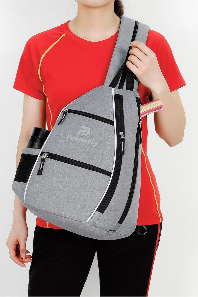 PowerFly Pickleball bag with Earphone Port, Multi-Pocket Design, Water Bottle Holder, Travel and Gym Bag (Grey)