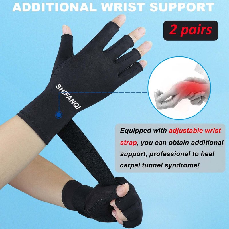 2 Pairs Copper Arthritis Compression Gloves Women Men for Carpal Tunnel, RSI, Joint Pain, Swelling, Tendonitis Relief, Fingerless Arthritis Gloves for Computer Typing, Work, Sleeping (SMALL/MEDIUM)