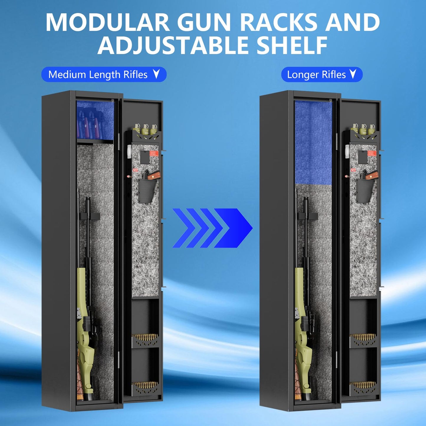 KAER 2-3 Gun Safe,Rifle Safe,Gun Safe for Rifles and Pistols,Gun Cabinet for Shotguns,Long Gun Cabinet for Shotguns with Removable Storage Shelf,LED Light,Quick Access Rifle Safes,Adjustable Shelves