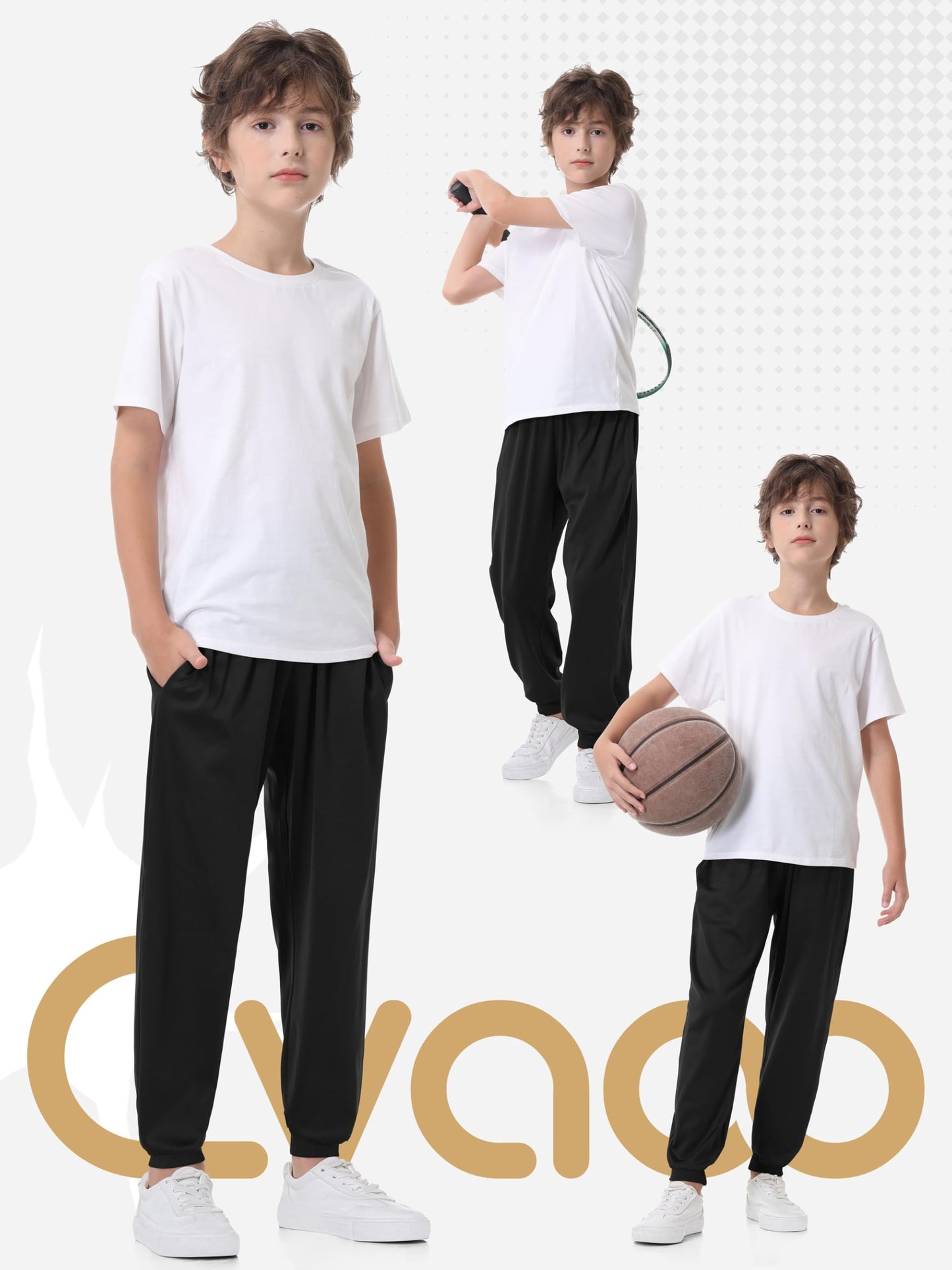 Cvaoo 3 Pack Boys Joggers Fleece Lined Sweatpants with Pockets, Boys Athletic Pants for Youth & Kids Sports, Running, Basketball and Outdoor Set A S
