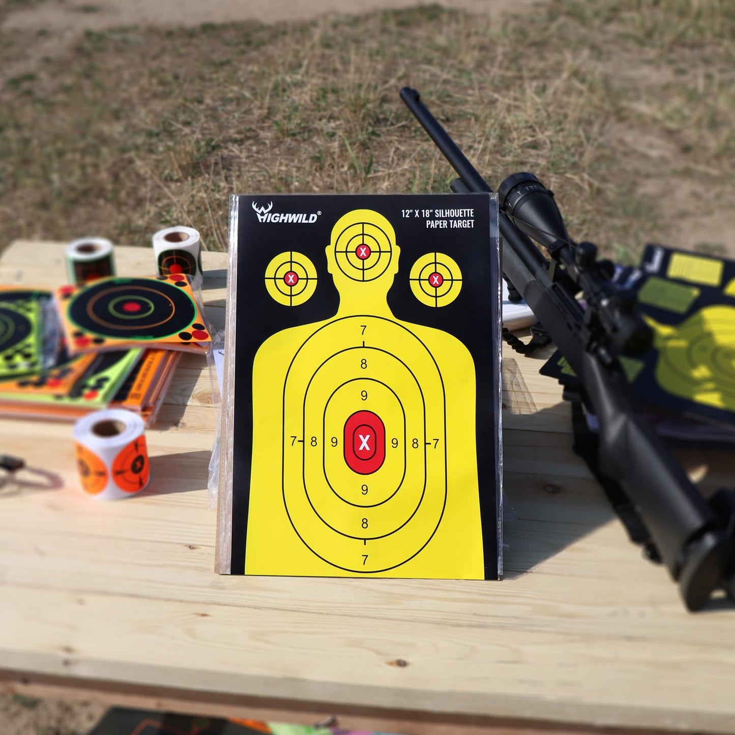 Highwild Shooting Range Silhouette Paper Target - 12X18 Inches - Suitable for Handguns, Rifles, Airguns, BB Guns (25 Pack, Black & Yellow)