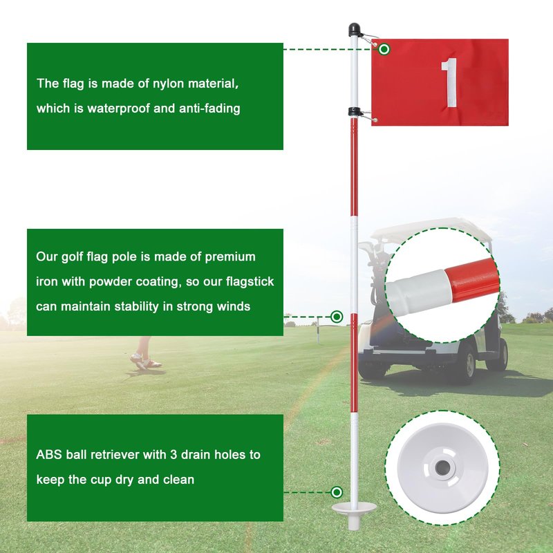 Golf Flagstick, 6 Ft Golf Hole Flags for Putting Green, Double Sided Golf Pin Flag for Yard with 5-Section Pole and Ball Retriever, 1 Pack (Number 1)