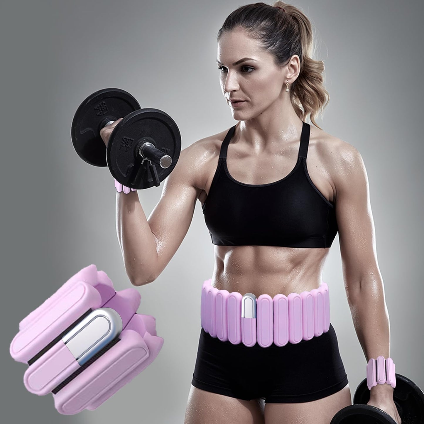 BBK Up to 5 LBS Adjustable Weighted Belt For Women and Men, Weighted Walking Exercise Belt for Gym, Strength Training, Wrist & Ankle (Pink)