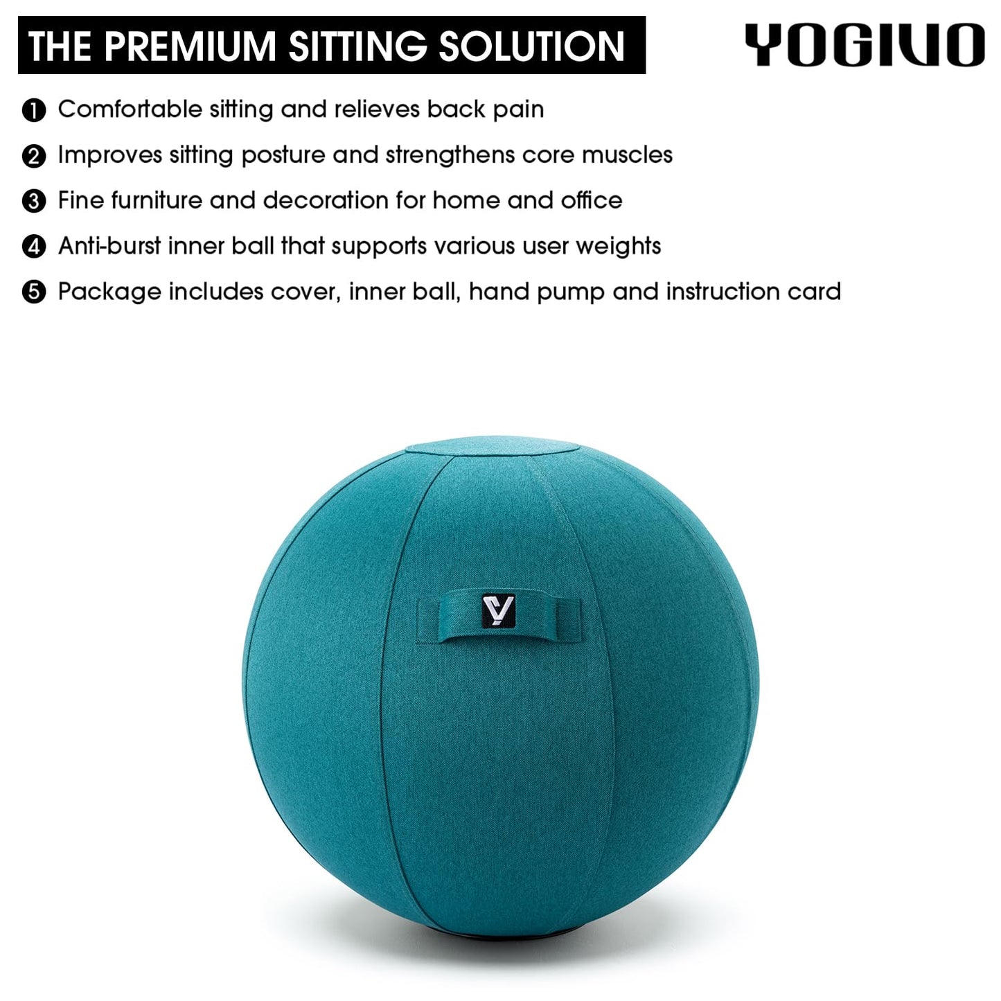 YOGIVO Sitting Ball Chair, Yoga Ball Chair Exercise Ball Chair for Home Office Desk, Stability Ball for Fitness & Pilates, Ergonomic Balance Ball Seat with Cover and Pump