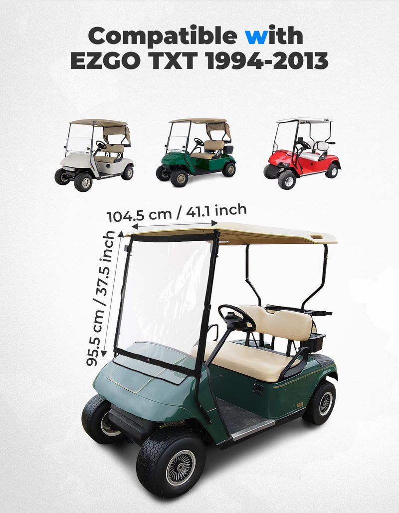 KEMIMOTO Foldable Golf Cart Windshield Compatible with EZGO TXT 1994-2013, Portable Lightweight PVC Windshield, Black