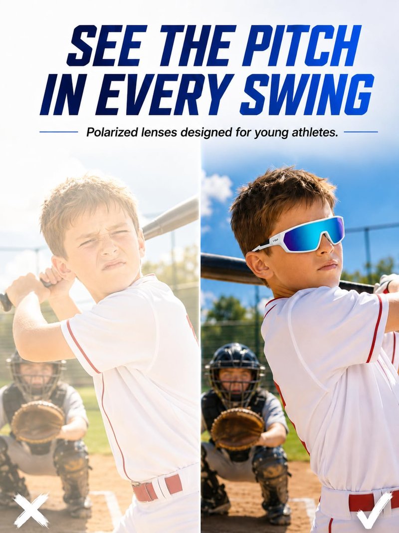 V-SUP Youth Baseball Sunglasses, UV400 Protection Kids Sports Lightweight Boys Sun Glasses Unbreakable Girls Softball Rubber Frame for Teen Age 6-10 Outdoor Activities