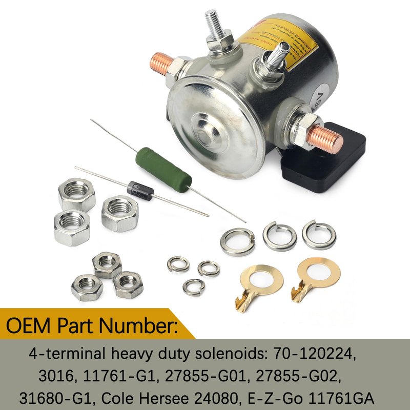 Jepacr 36 Volt #70 Series Continuous Duty Solenoid Relay with Resistor & Diode Kit Compatible with EZGO Golf Cart, 4 Terminal SPNO Continuous Duty Replaces# 27855G01 11761G1 27855G02 31680G1 3016