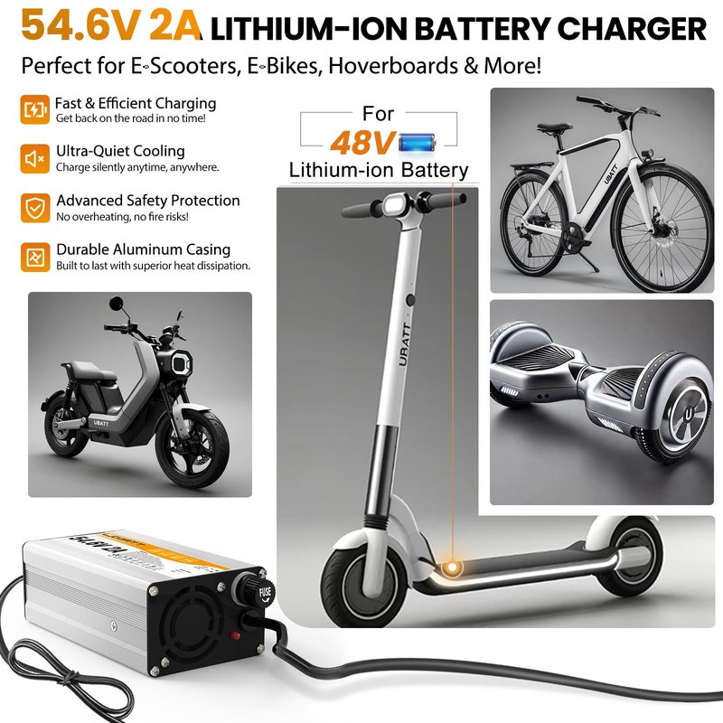 PacPow 54.6V 2A Charger for 48V Lithium-ion Battery ebike Charger Electric Bike Charger Electric Scooter Charger Hoverboard Charger Replacement Charger with 6 Connectors