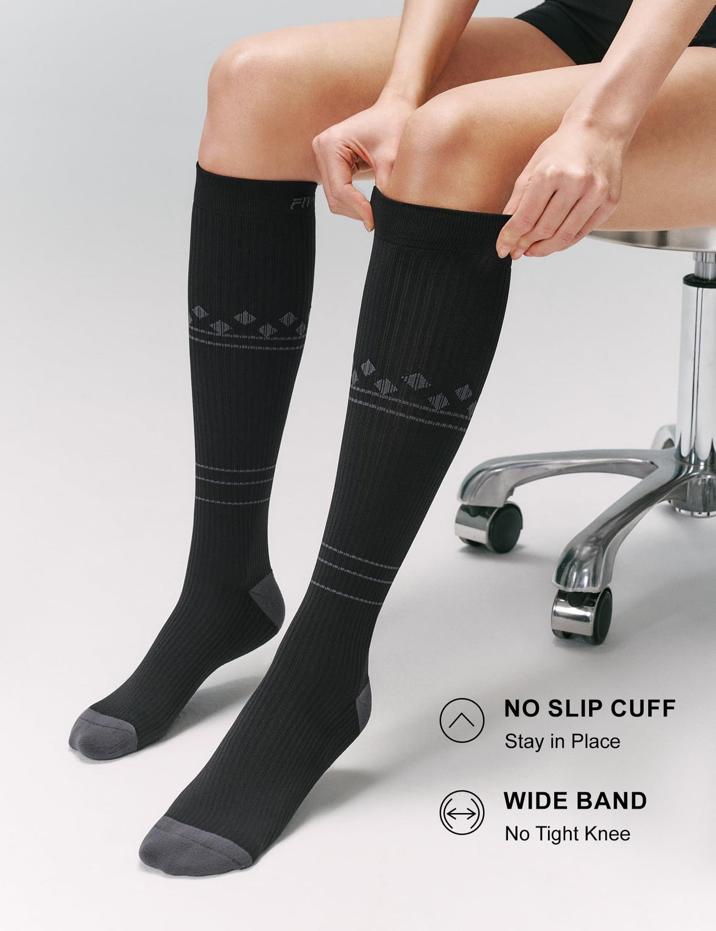 FITRELL 3 Pairs Compression Socks for Women and Men 20-30mmHg- Support Socks for Travel, Running, Nurse, Knee High, Blackstar, Black+White+Grey S/M