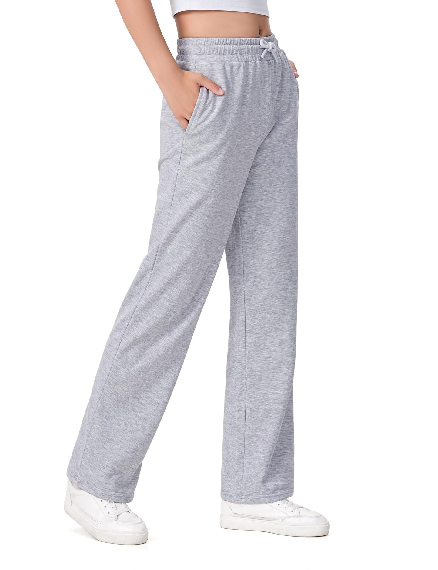 NUMYEAN Girls Sweatpants Straight Leg French Terry Joggers Baggy Sweatpants for Teen Girls Size 11-12Y Light Gray