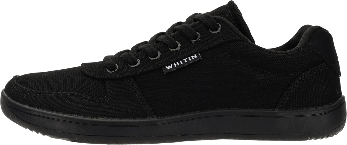 WHITIN Wide Toe Box Barefoot Sneakers for Women Canvas Minimalist Fashion Zero Drop Sole Shoes Size 7 Walking Training All Black 38