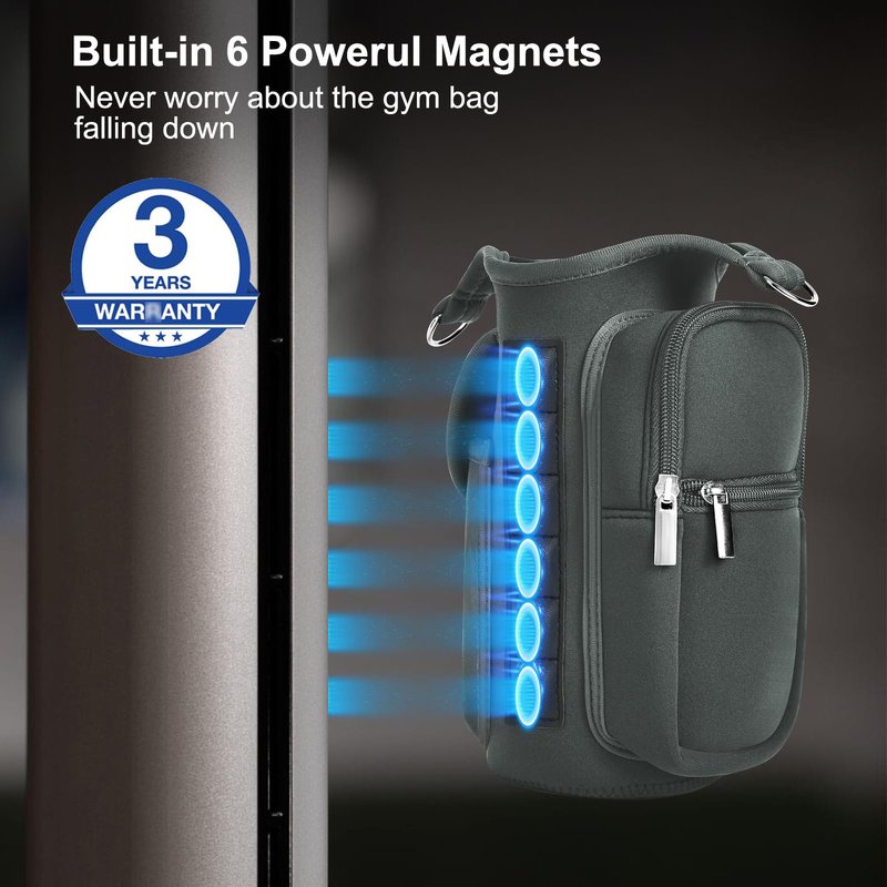 Panmout Hands-Free Magnetic Gym Bag with Gym Bottle - 3-in-1 Water Bottle Holder with 6 Magnets, 3 Pockets, Fits up to 40oz Bottle and Large Phone, Shoulder Strap for Gmy, Hiking and Travel (Grey)