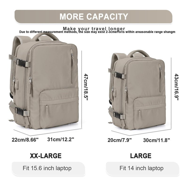 WONHOX Large Travel Backpack Women, Carry On Backpack, Hiking Backpack Waterproof Outdoor Sports Rucksack Casual Daypack with USB Charging Port Shoes Compartment, Grey Brown