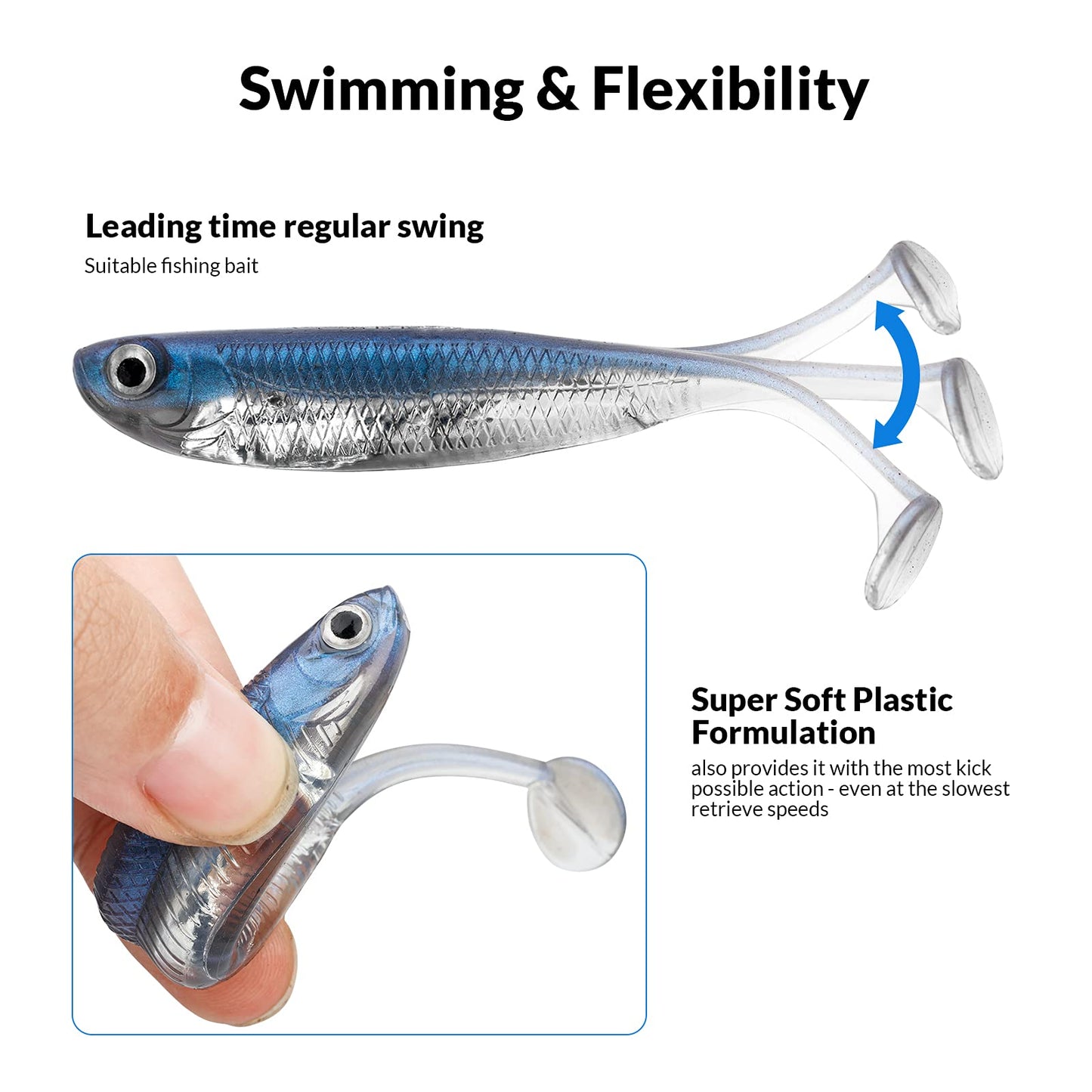 QualyQualy Soft Plastic Swimbait Paddle Tail Soft Lures 3.94" Shad Lure Shad Bait Bass Bait Shad Minnow Soft Swim Bait for Bass Trout Walleye Crappie Pike (5#, 3.94in - 5Pcs)