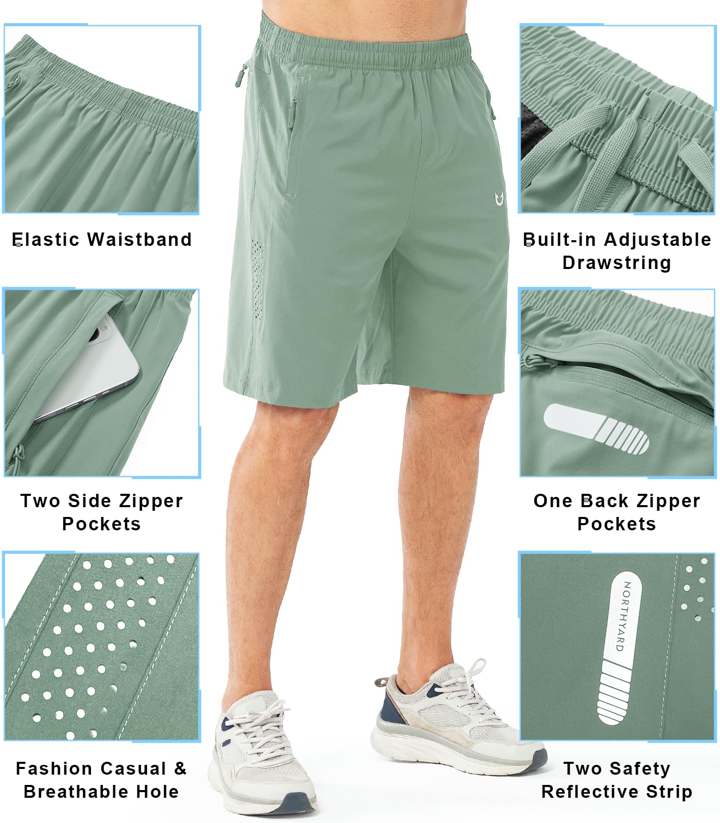 NORTHYARD Men's Athletic Running Shorts Gym Workout 7"/9"/5" Quick Dry Lightweight Sports Basketball Tennis 3 Zipper Pockets LODENFROST-9inch XL