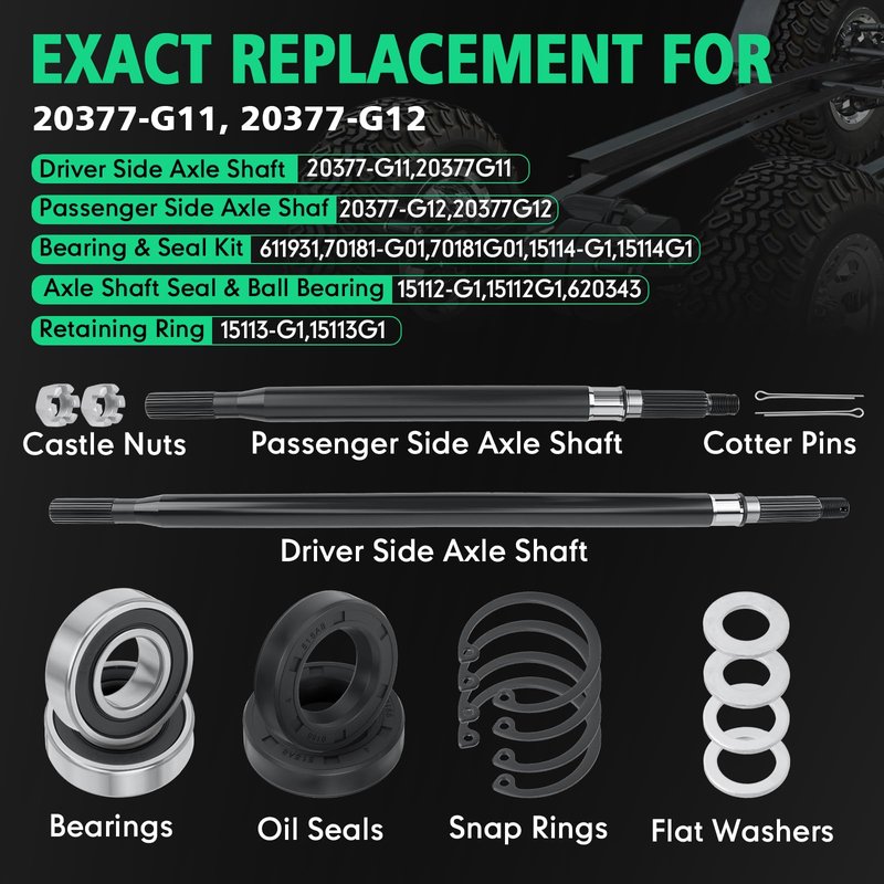 Golf Cart Rear Axle Kit for E-Z-GO TXT & Medalist Electric (1994.5-2013) | Complete Driver & Passenger Side Axle Shafts, Bearings, Seals | Replaces OEM 20377-G11, 20377-G12 Fits Electric Models Only