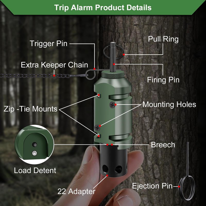 2 Pack Trip Alarm, Perimeter Trip Alarm, 12 Gauge Camping Trip Wire Alarm Device with 4pcs Screws& Extension Chain, Early Warning Security System for Outdoor and Property Safety/ Bear Deterrent