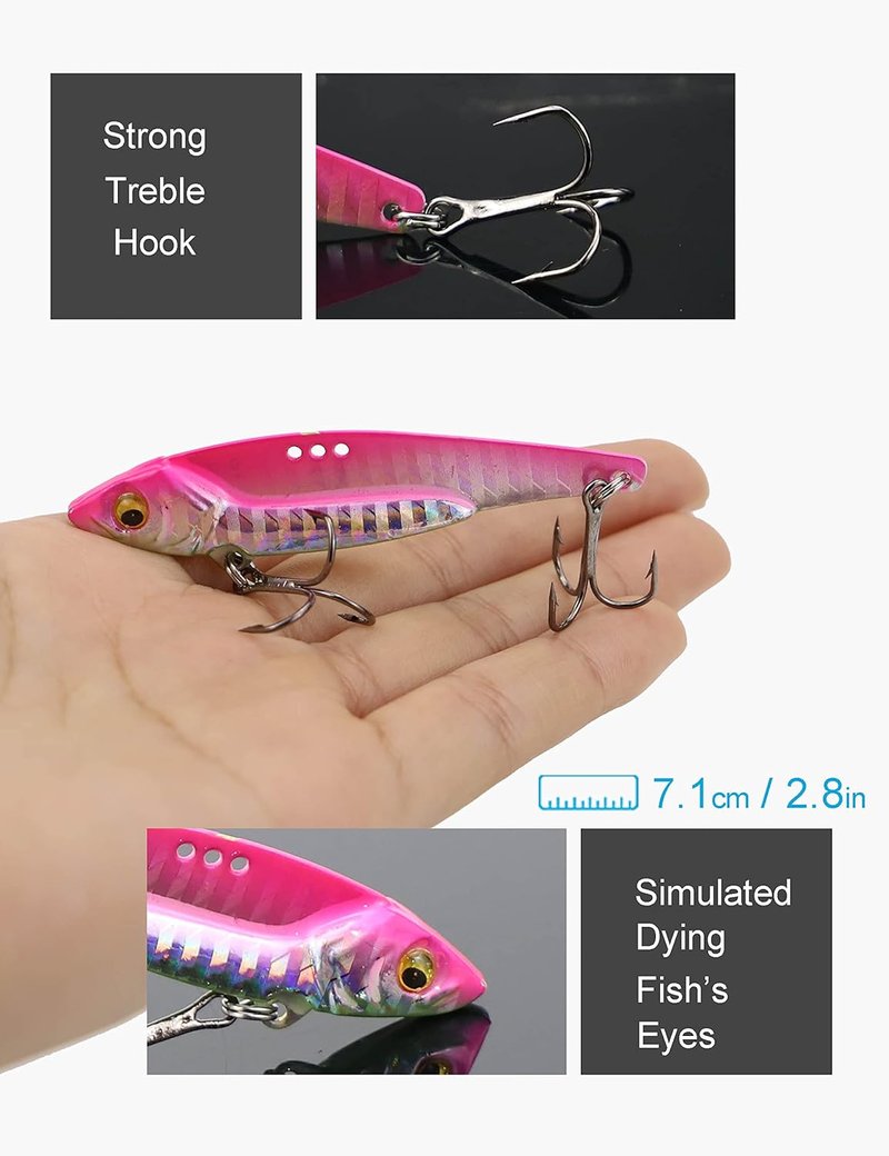 Blade Bait Bass Fishing Lures - 6pcs Metal VIB Jigging Spoons | 2.75in Sinking Hard Swimbait for Walleyes