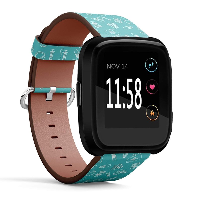 Q-Beans Replacement Band, Compatible with Fitbit Versa/Versa 2 / Versa Lite - Leather Band Bracelet Strap Wristband Accessory with Quick-Release Pins // International Nurse Day Card Pharmacy