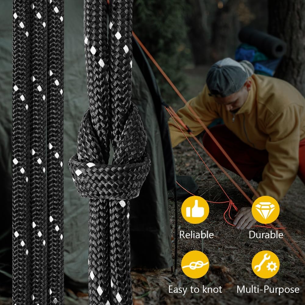 Reflective Paracord Rope - 750lb Strength | 100', 200', 500', 1000' Lengths, 4mm 11-Strand for Camping & Hammocks