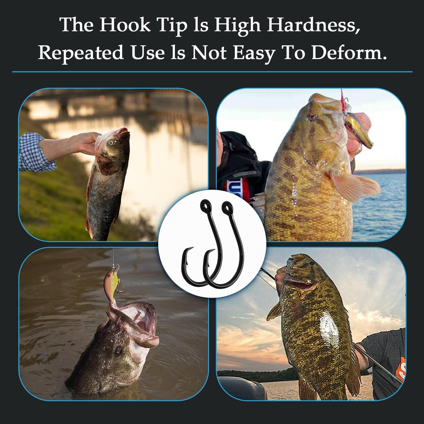 10PCS High-Carbon Steel Circle Hooks Barbed Fishing Hooks with Holes, Freshwater and Saltwater Fishing Hooks for Tuna, Catfish, Bass (2/0)