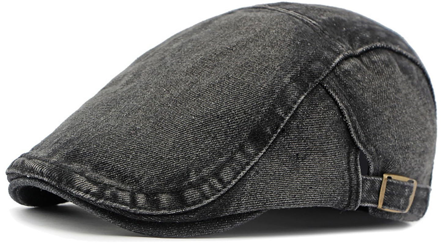 Newsboy Cap for Men Adjustable Flat Ivy Gatsby Cabbie Driving Hat Breathable Denim Cotton Golf Cap