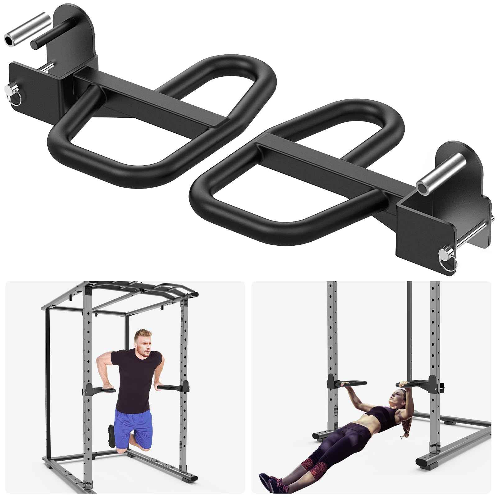 SELEWARE Multi Grip Dip Bar Attachment for 3" x 3" with 5/8" or 1" Hole Power Rack, Wide and Narrow Grip Handles Squat Rack Attachment for Strength Training, 500 lbs Capacity